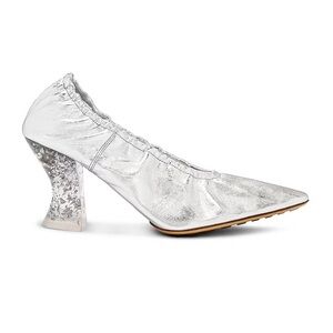 BOTTEGA VENETA Almond Pumps in Metallic Silver